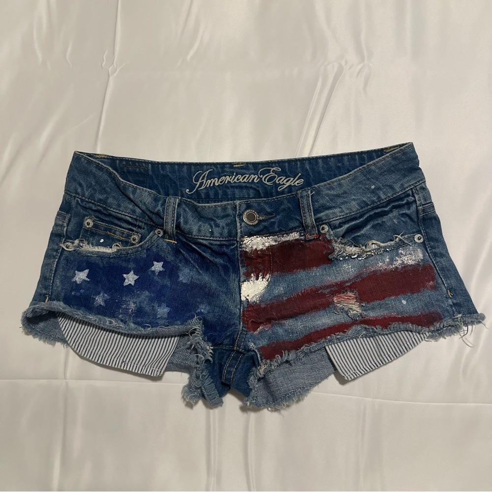 Low-Rise American Eagle Denim American Flag Shorts